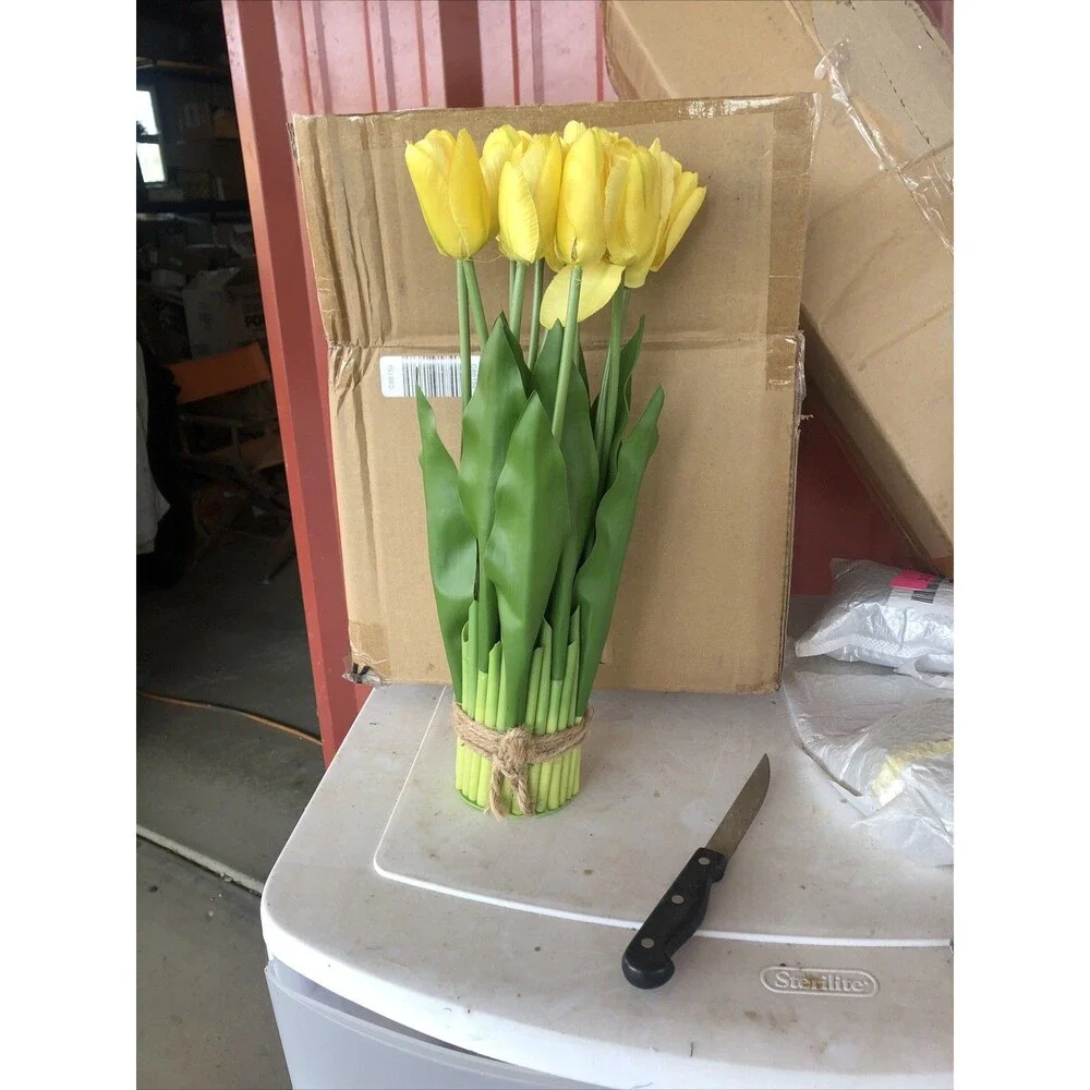 Set of 2 Artificial Yellow Tulip Standing Bunch 14